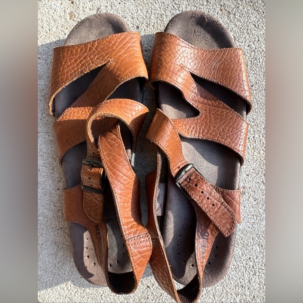 Mephisto Brown Leather Adjustable Strap Sandals